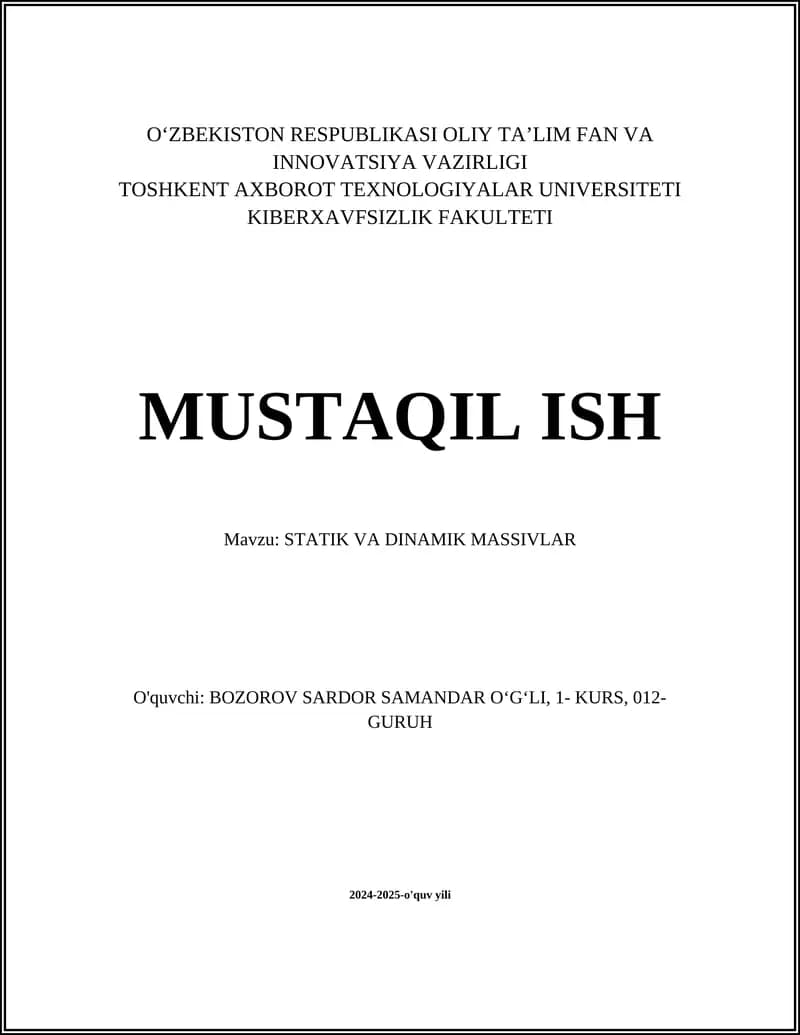 STATIK VA DINAMIK MASSIVLAR