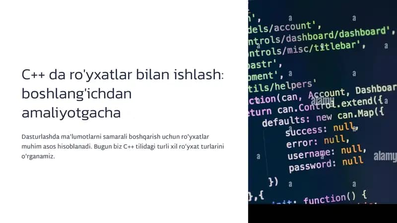 C++ da ro'yxatlar bilan ishlash boshlang'ichdan amaliyotgacha