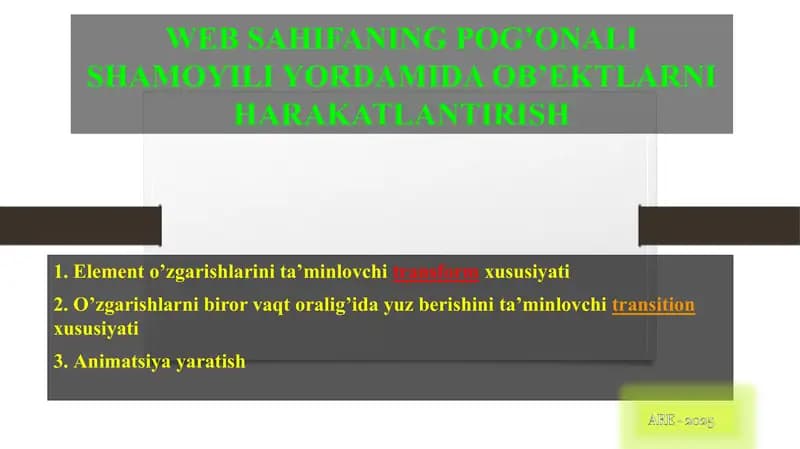 WEB SAHIFANING POG’ONALI SHAMOYILI YORDAMIDA OB’EKTLARNI HARAKATLANTIRISH