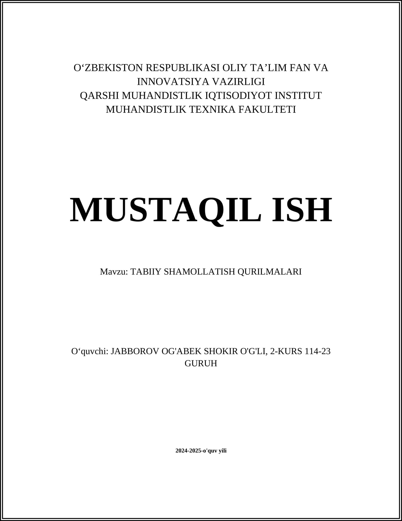 TABIIY SHAMOLLATISH QURILMALARI
