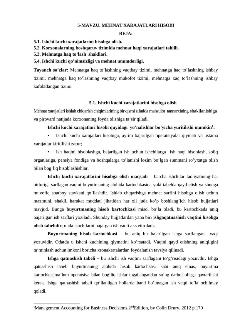 MEHNAT XARAJATLARI HISOBI