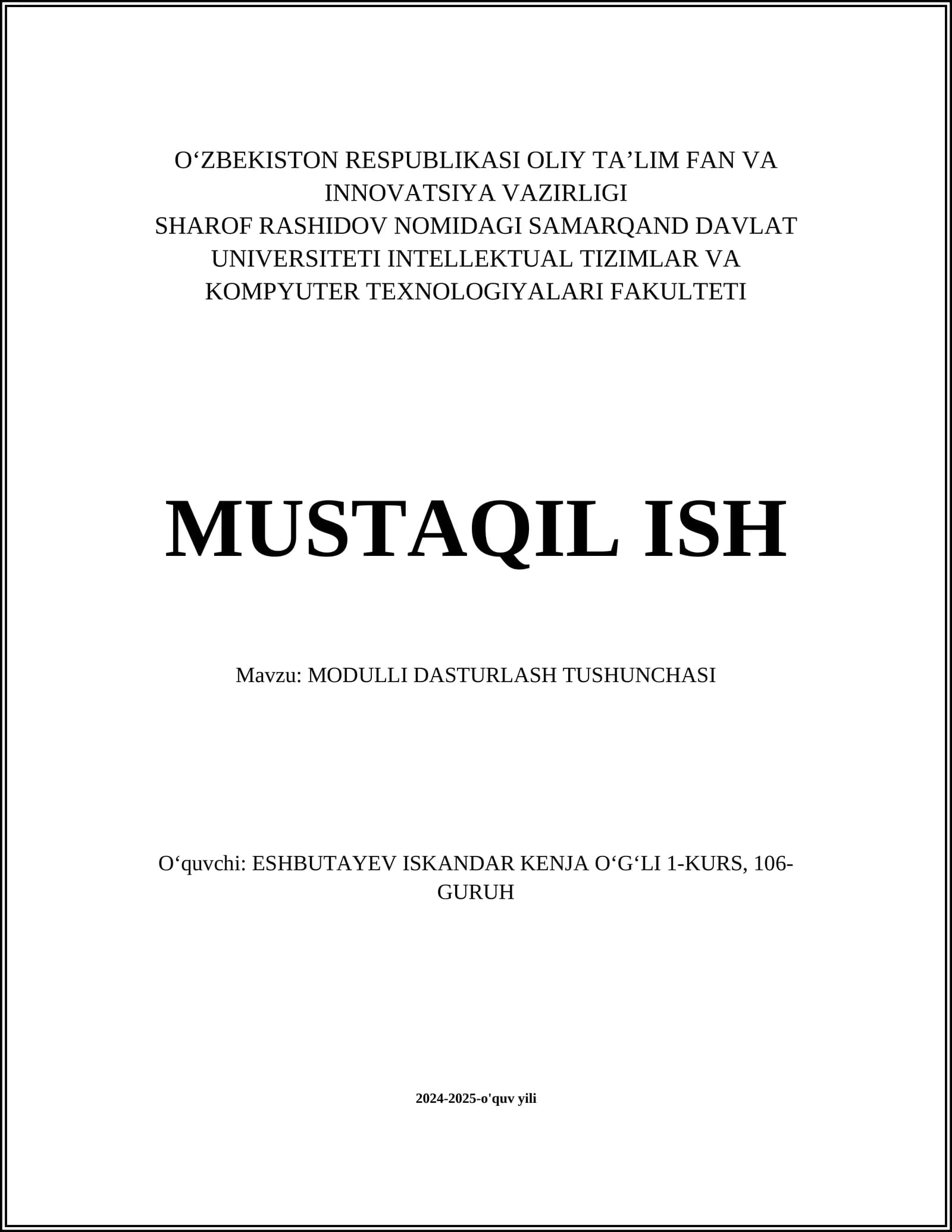 MODULLI DASTURLASH TUSHUNCHASI