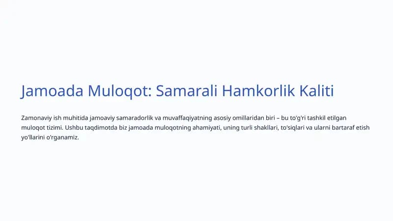 Jamoada Muloqot: Samarali Hamkorlik Kaliti