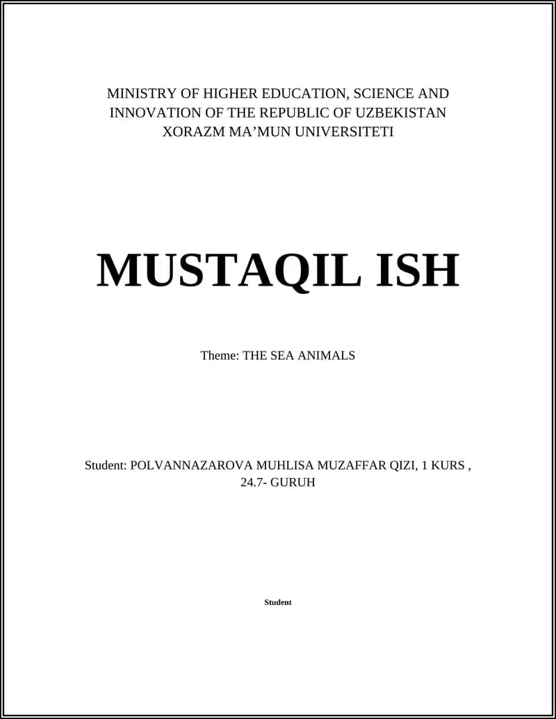Sea Animals Study Plan