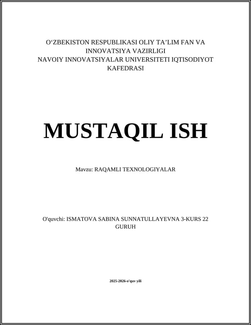 RAQAMLI TEXNOLOGIYALAR