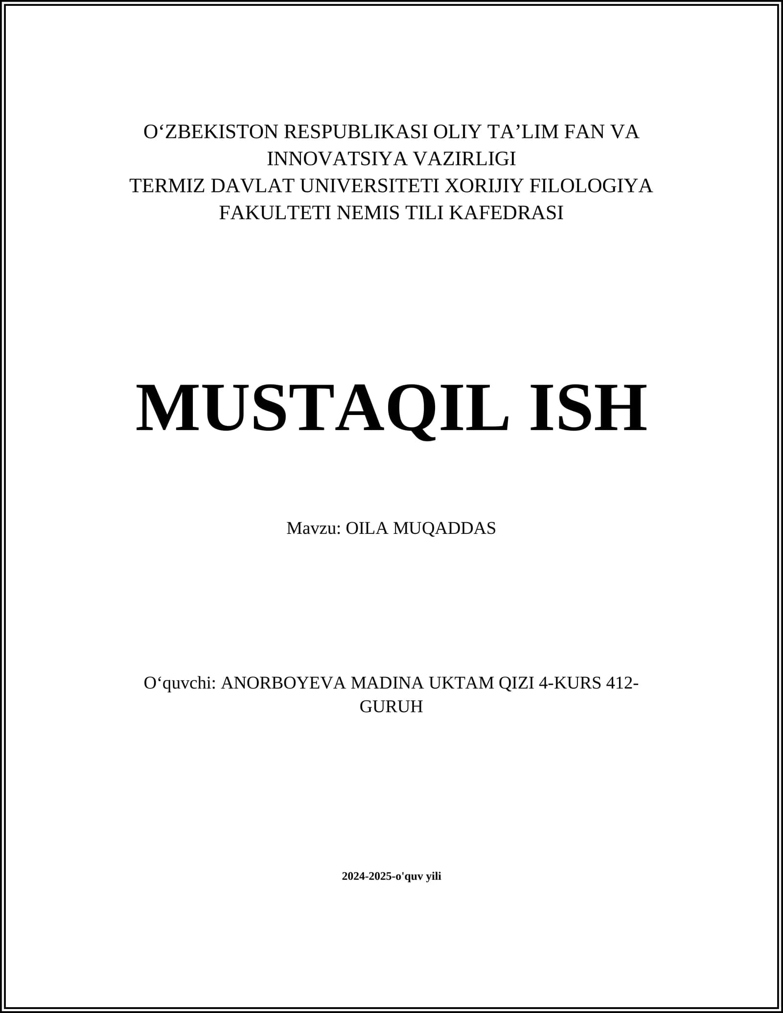 OILA MUQADDAS