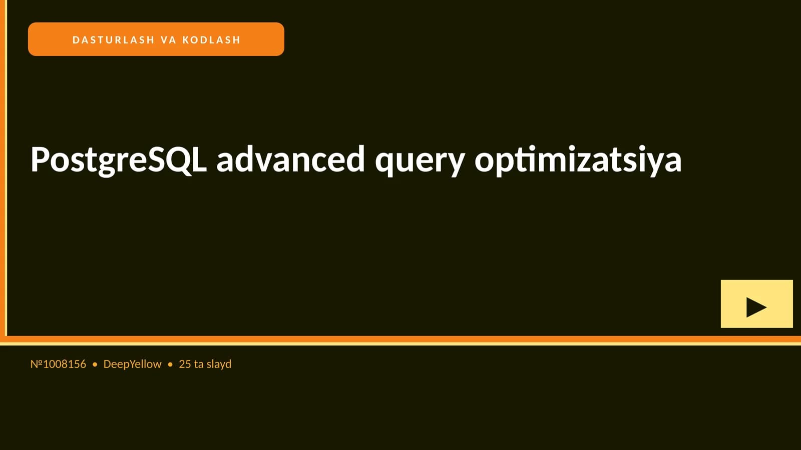 PostgreSQL advanced query optimizatsiya