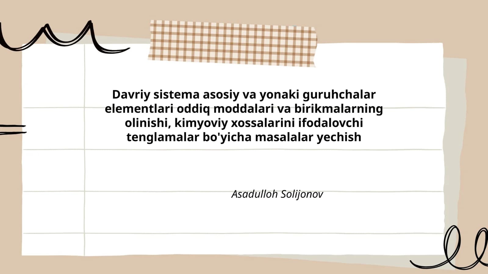 Davriy sistema asosiy va yonaki guruhchalar elementlari