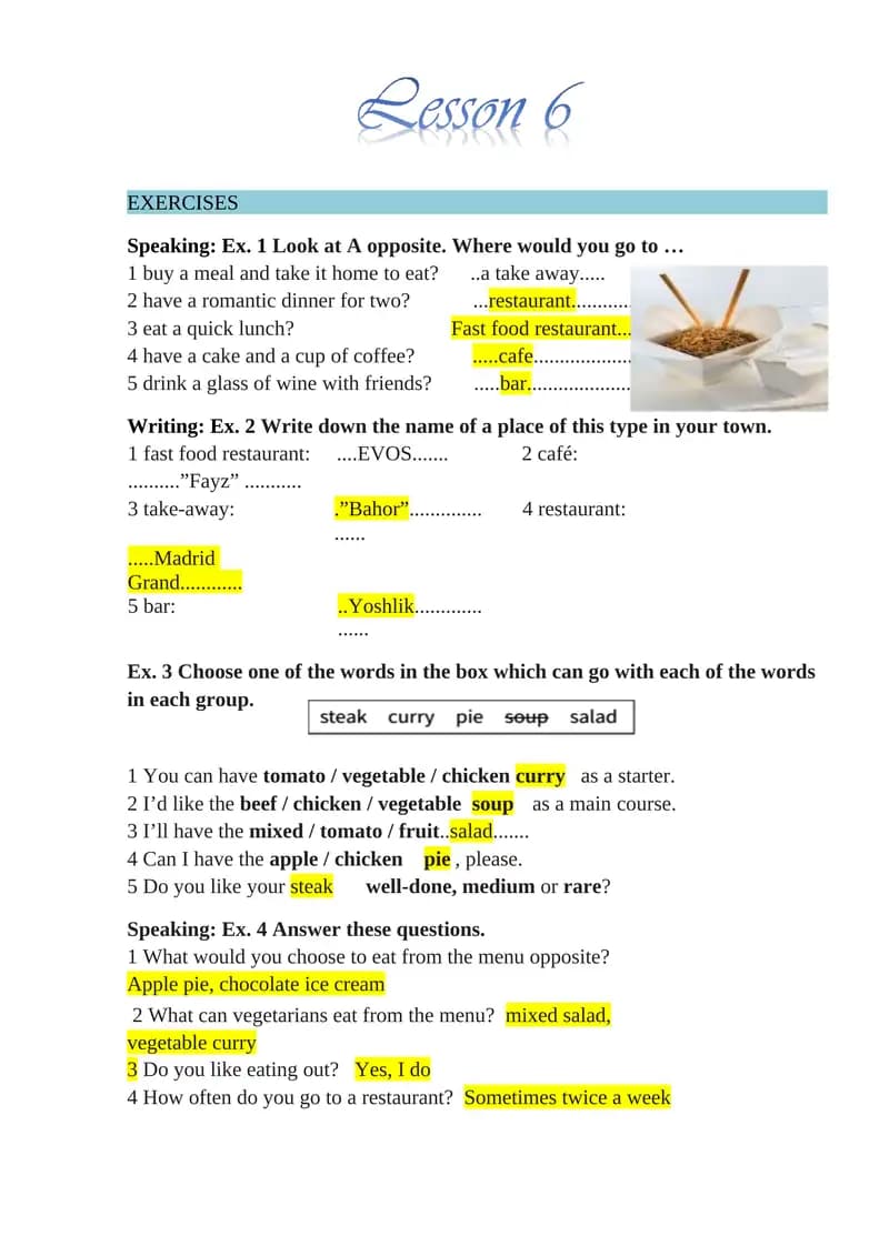 Food and Beverage Exercise