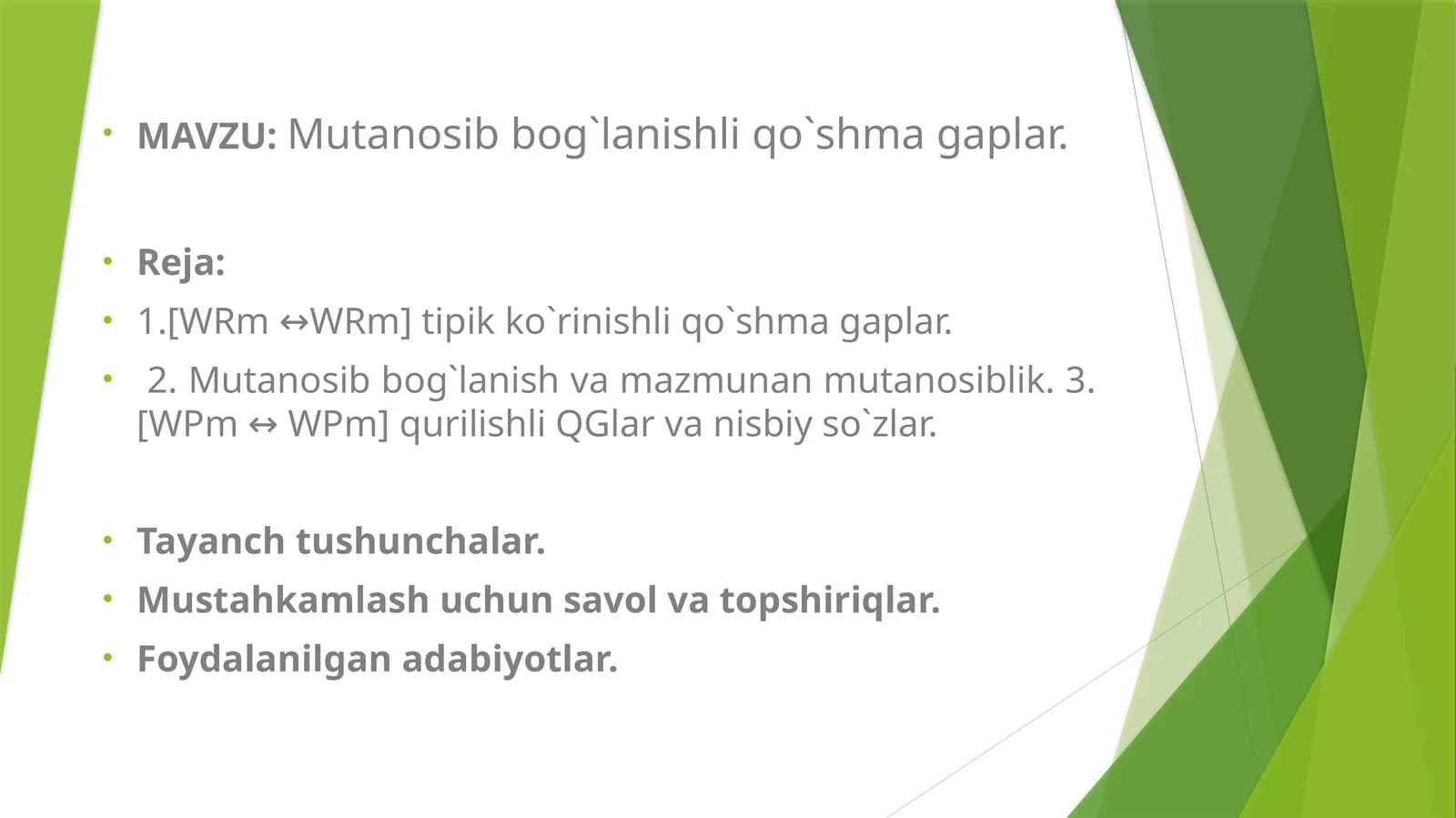 Mutanosib bog`lanishli qo`shma gaplar