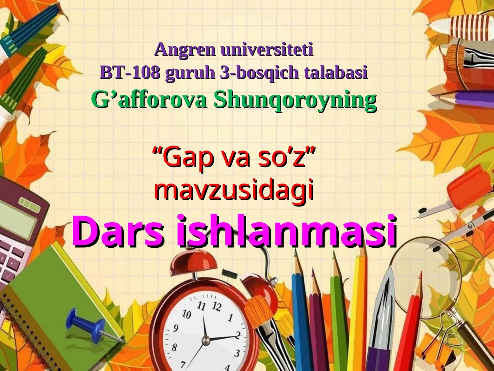 "Gap va so’z" Dars ishlanmasi
