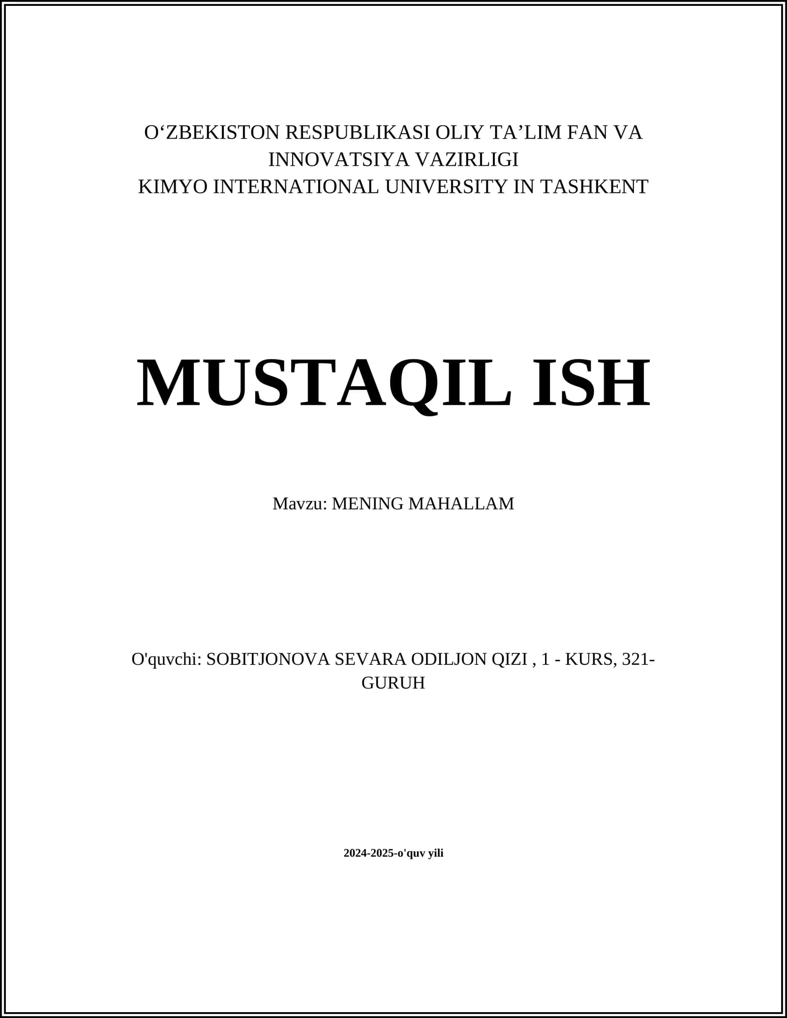 MENING MAHALLAM