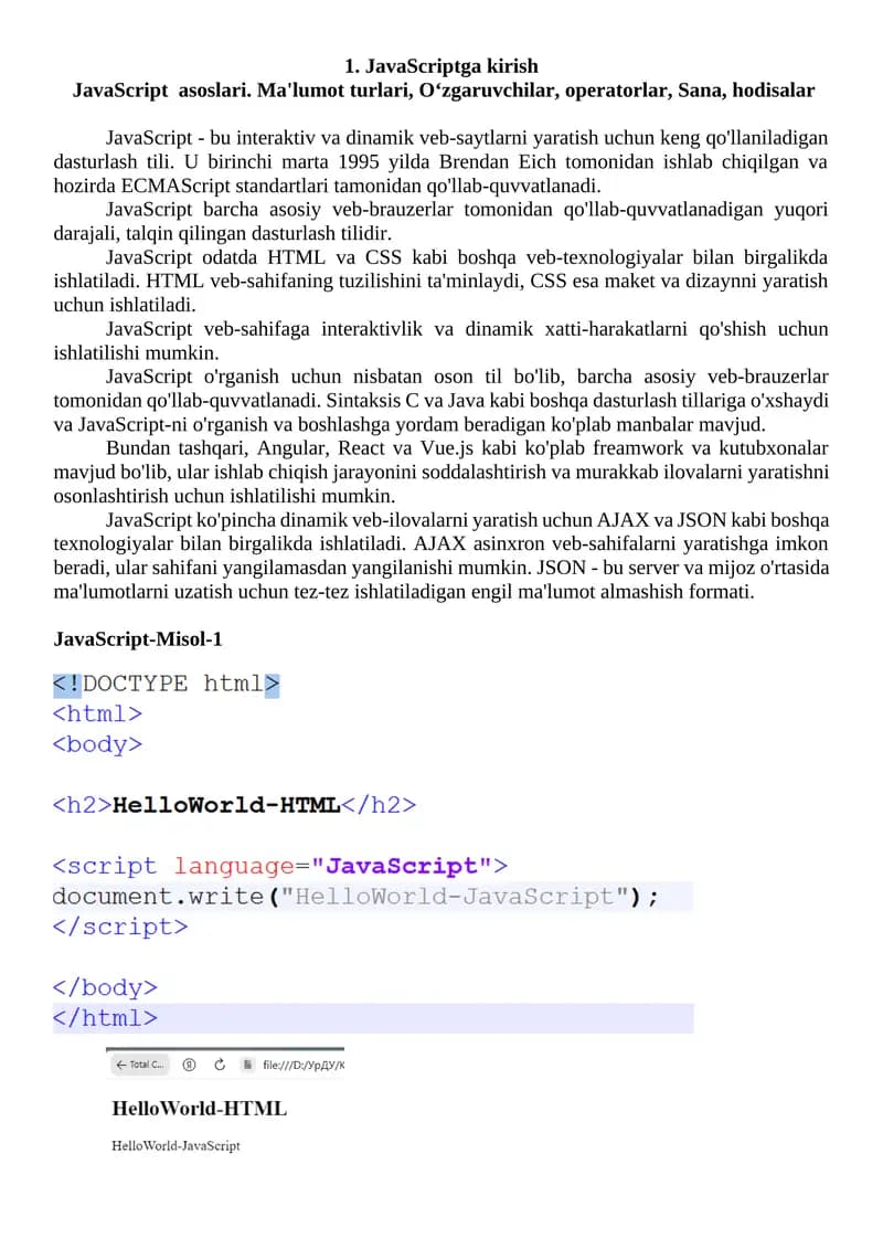 JavaScriptga kirish