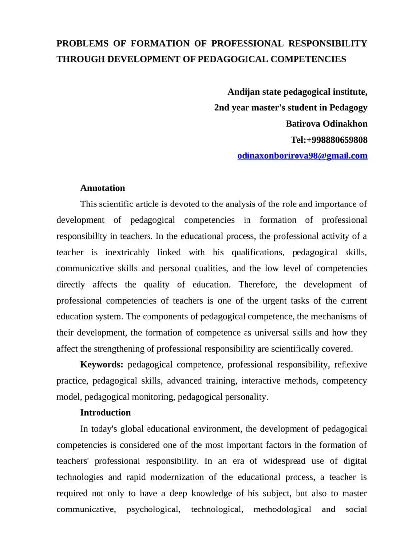 Development of Pedagogical Competencies