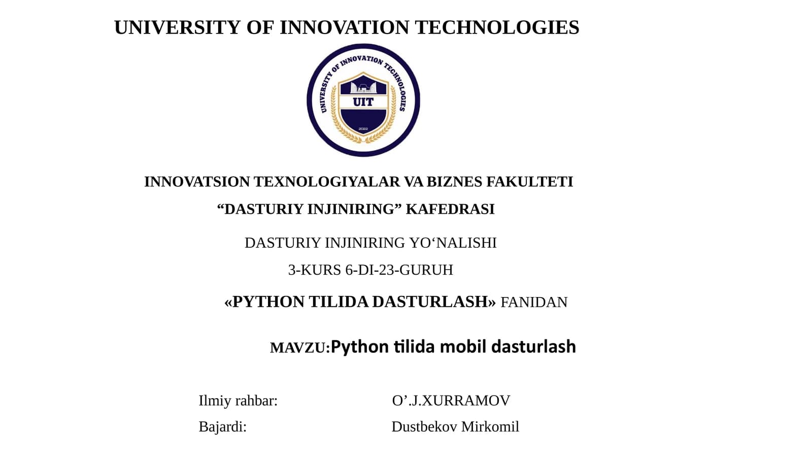 PYTHON TILIDA DASTURLASH