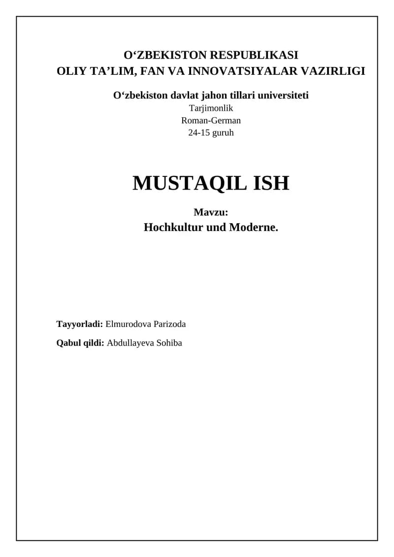 Hochkultur und Moderne