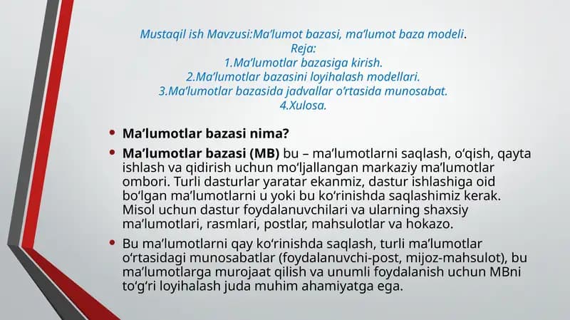 Ma’lumotlar bazasi