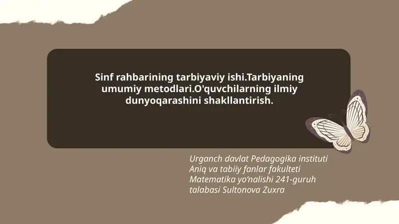 Sinf rahbarining tarbiyaviy ishi
