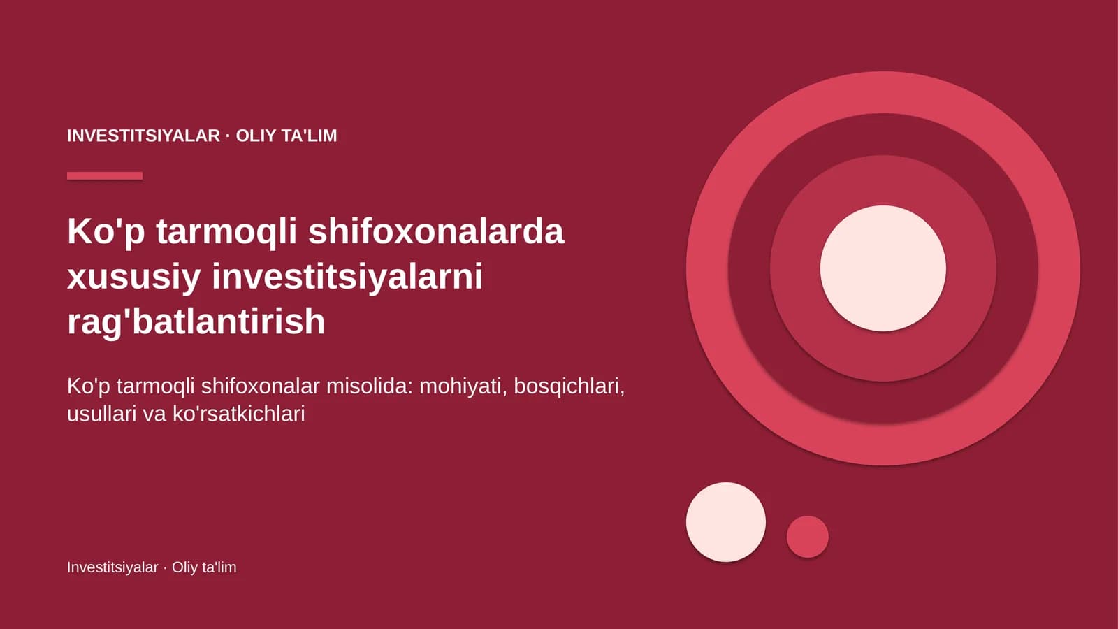 Ko'p tarmoqli shifoxonalarda xususiy investitsiyalarni rag'batlantirish