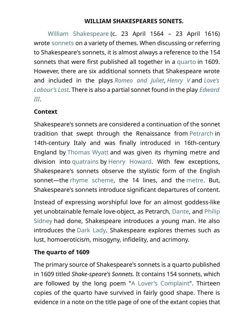 WILLIAM SHAKESPEARES SONETS.