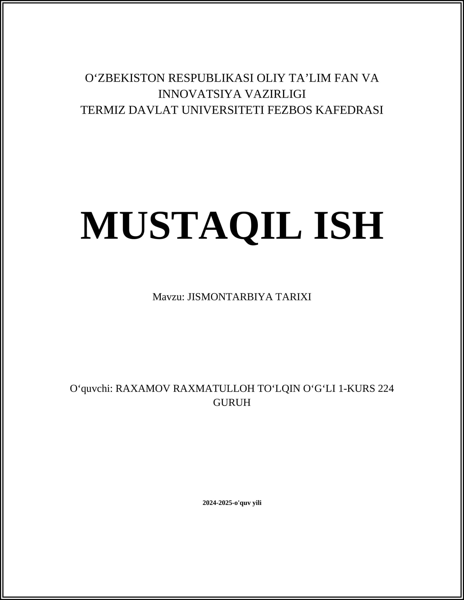 Jismoniy Tarbiya Tarixi