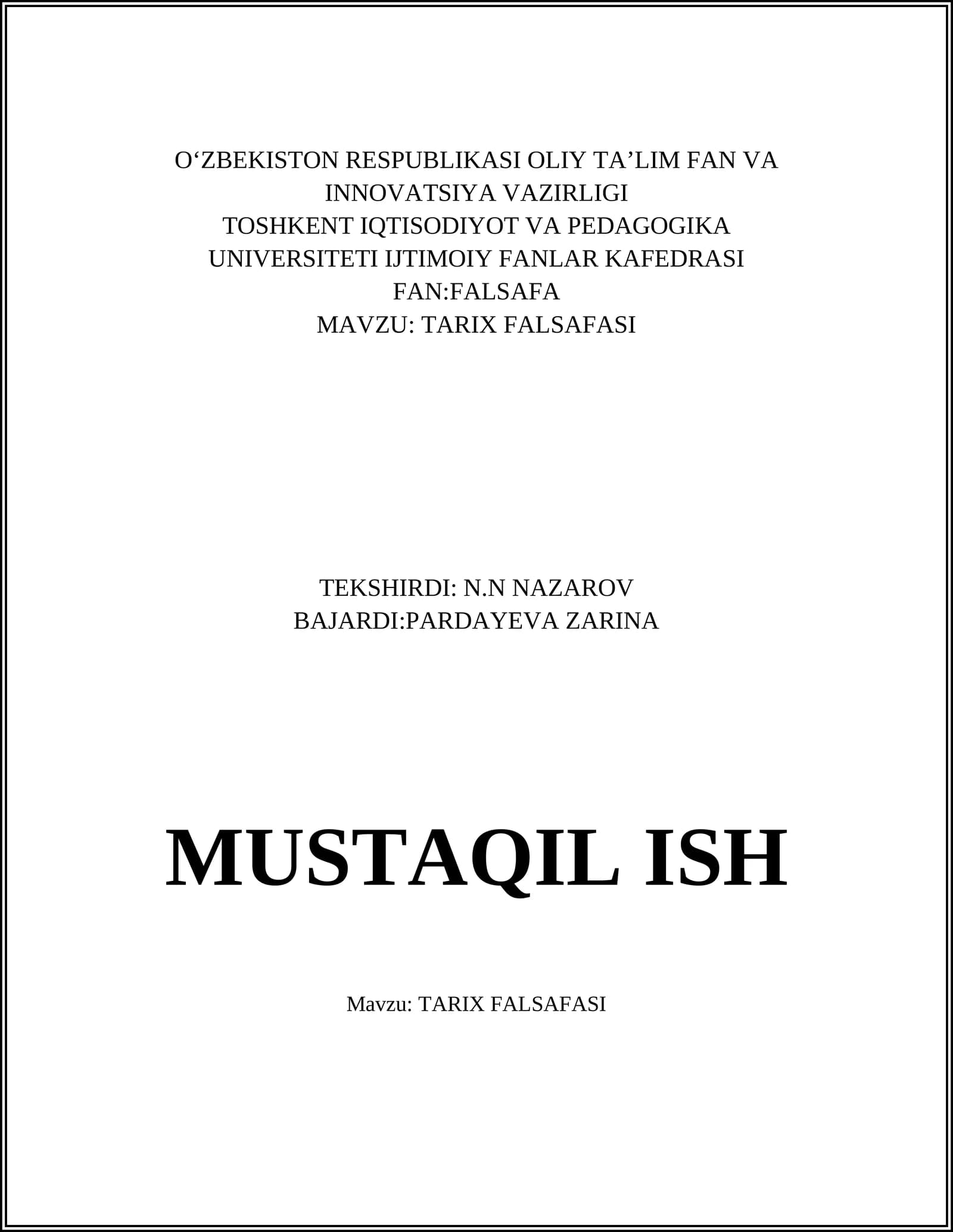 TARIX FALSAFASI