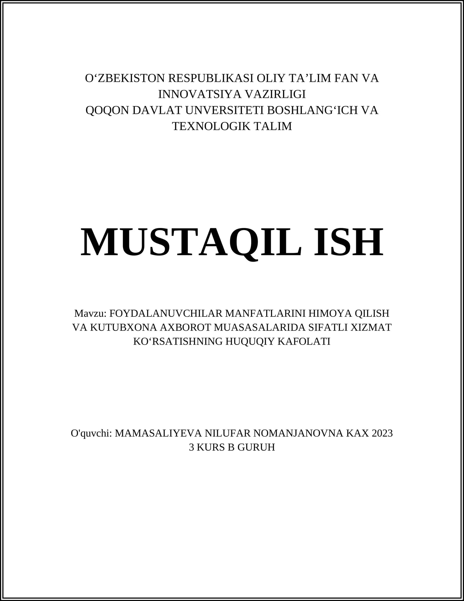 Foydalanuvchilar Manfatlarini Himoq