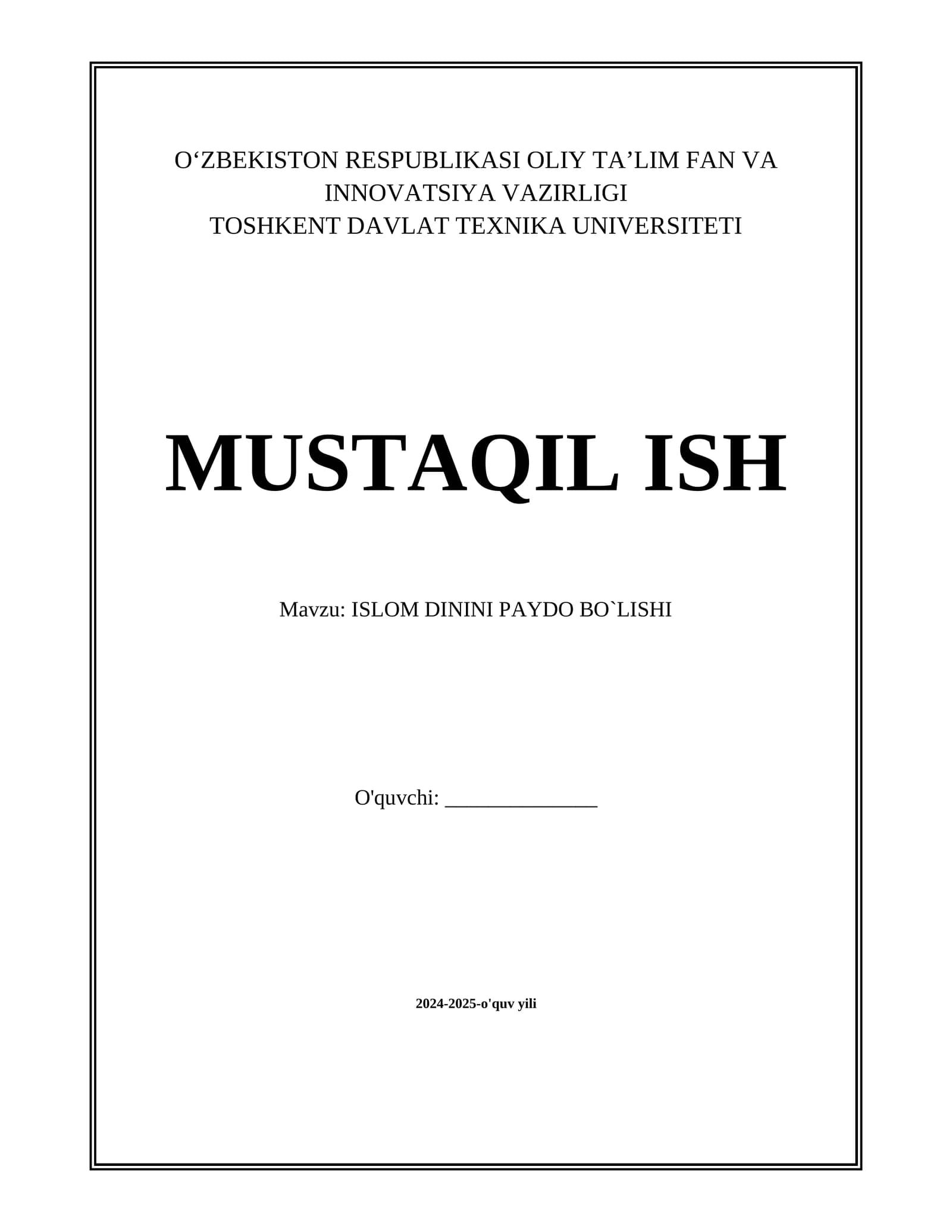 ISLOM DININI PAYDO BO`LISHI