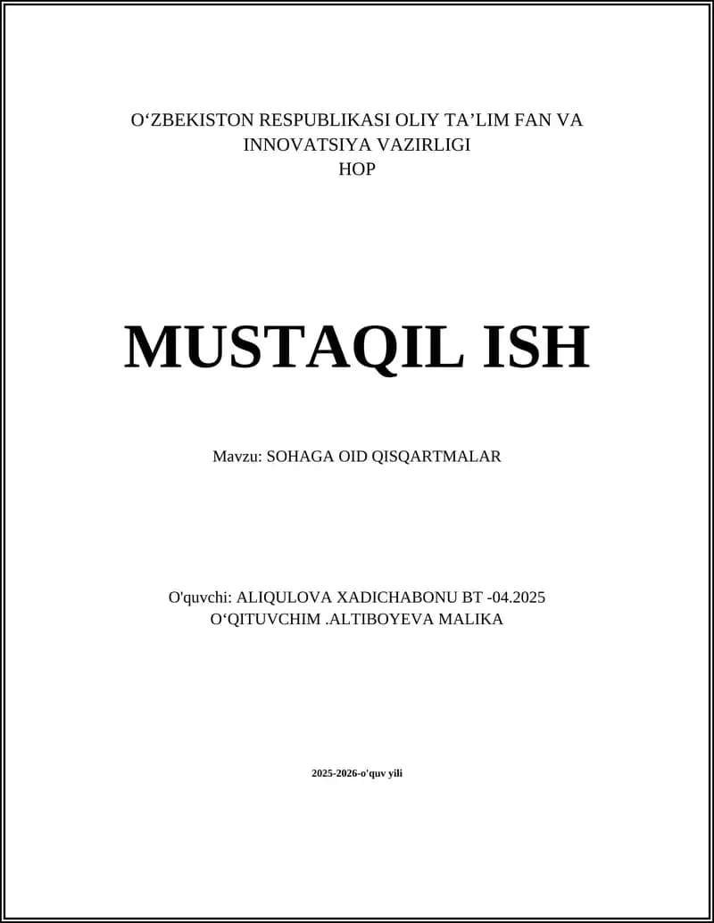 SOHAGA OID QISQARTMALAR