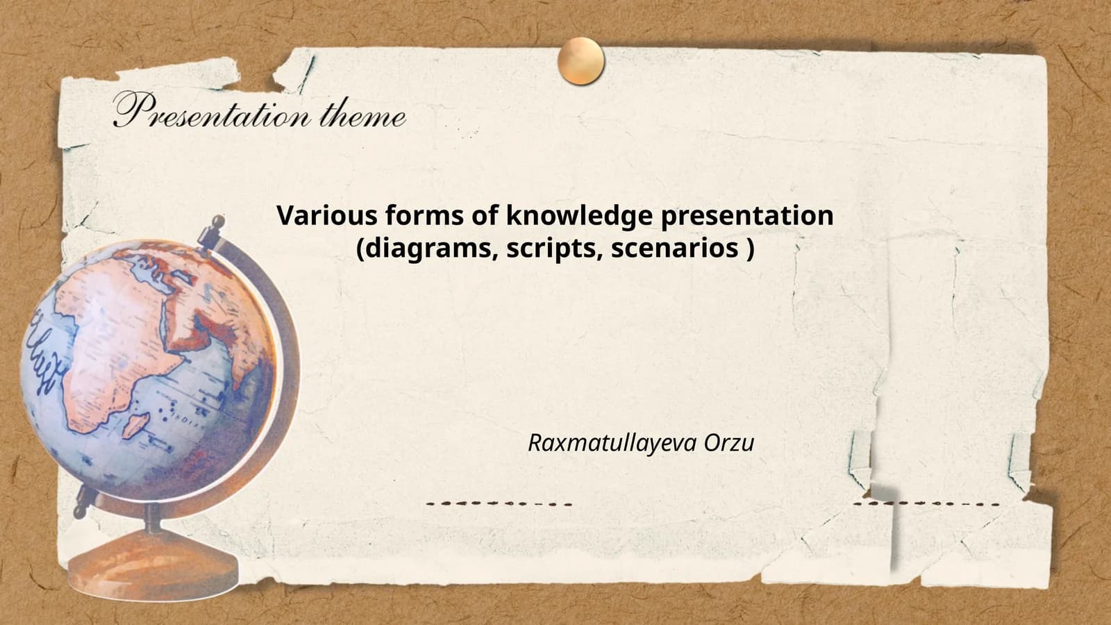 Various forms of knowledge presentation (diagrams, scripts, scenarios)