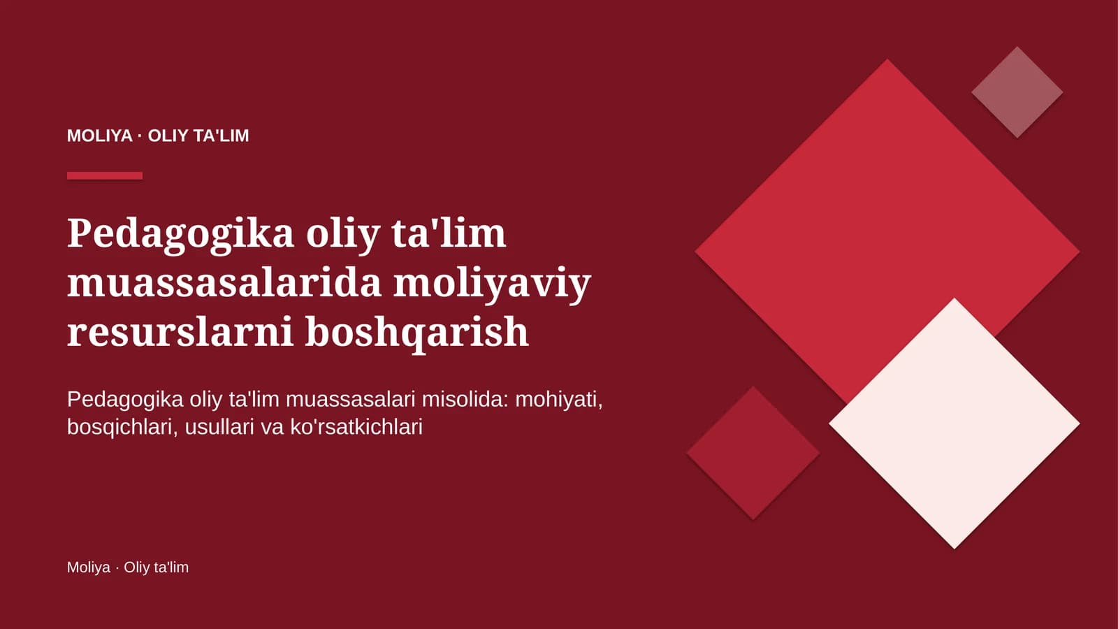 pedagogika oliy ta'lim muassasalarida moliyaviy resurslarni boshqarish 9369