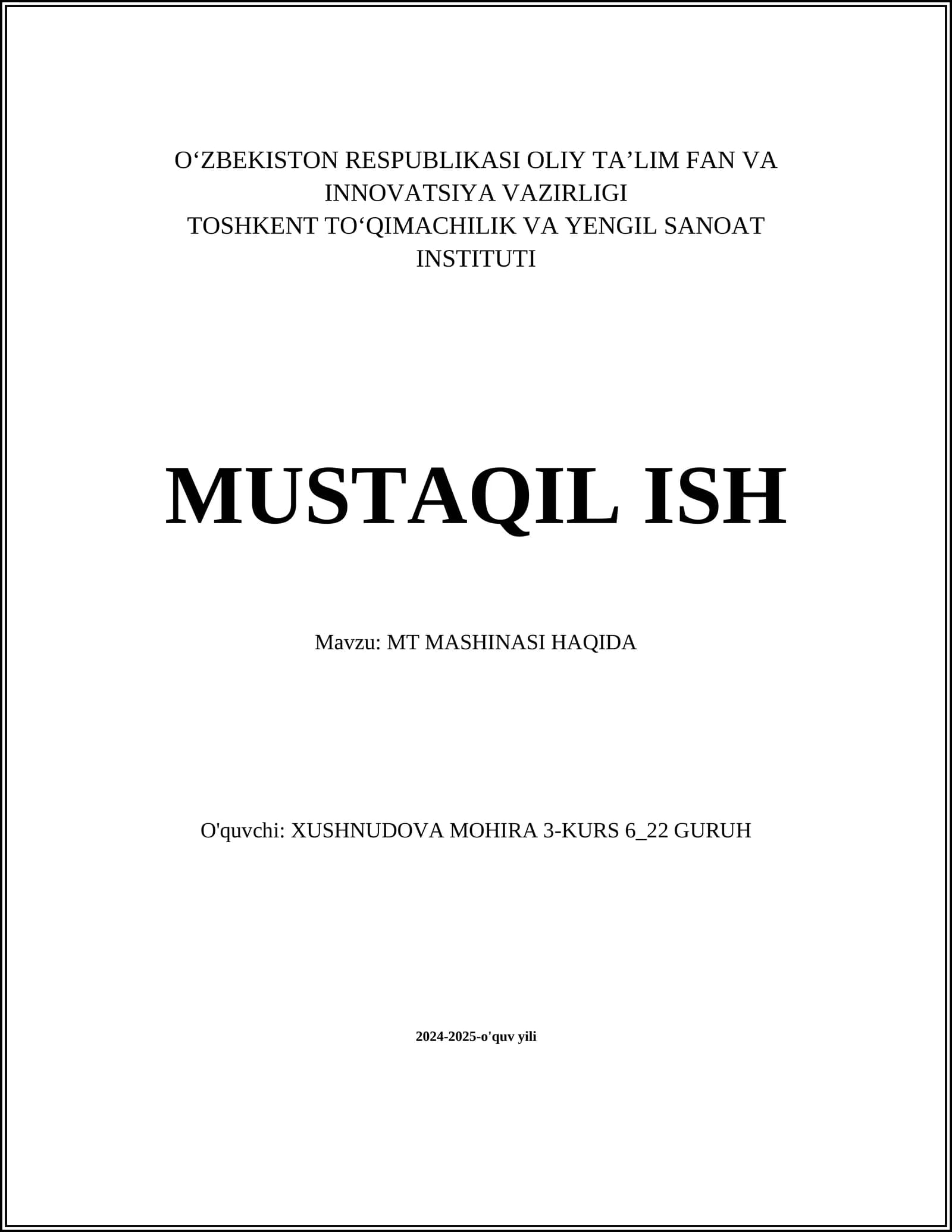 MT MASHINASI HAQIDA