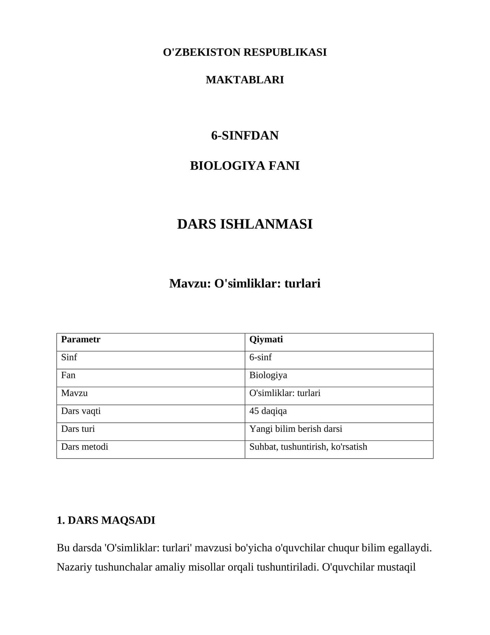 O'simliklar: turlari