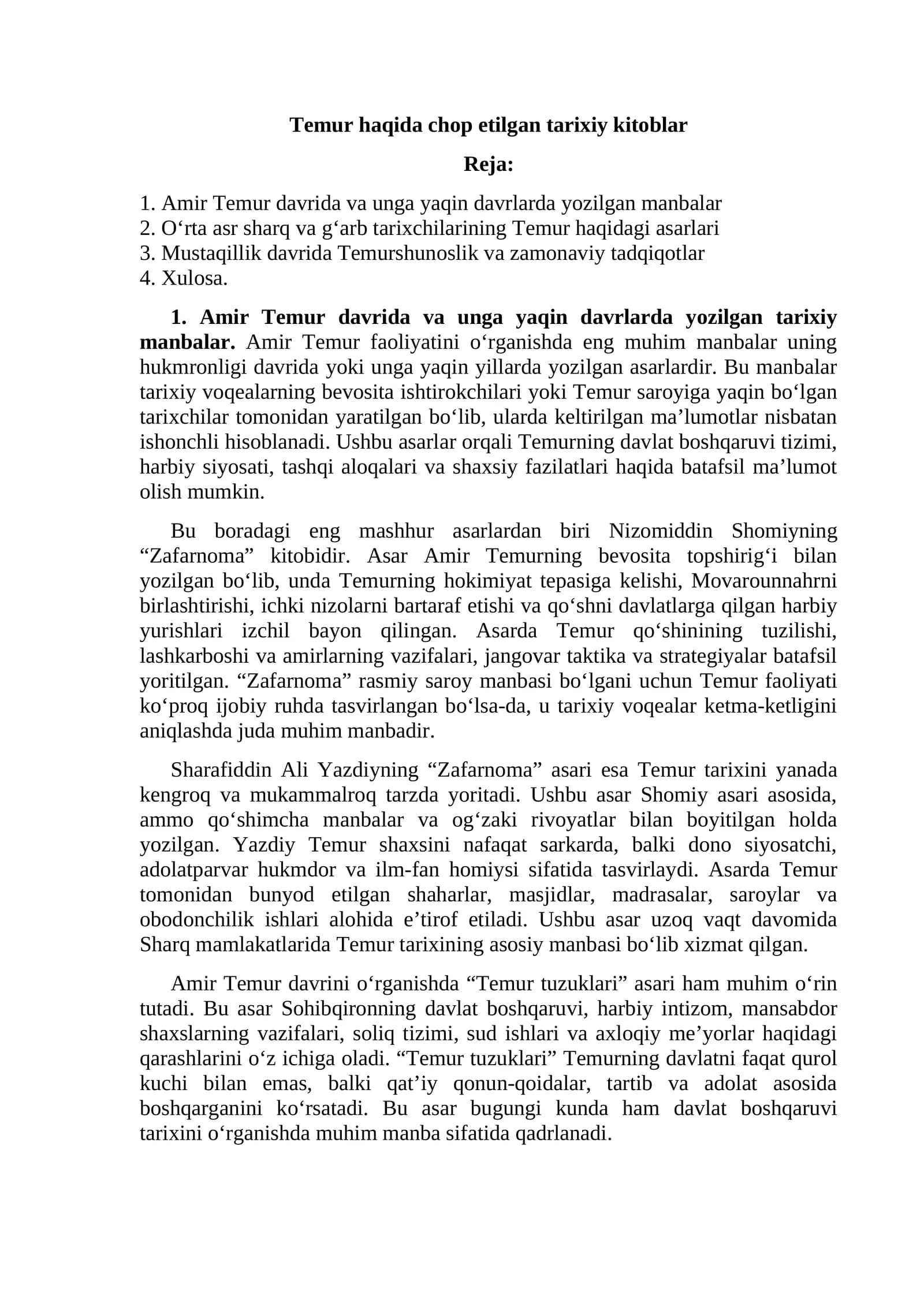 Temur haqida chop etilgan tarixiy kitoblar