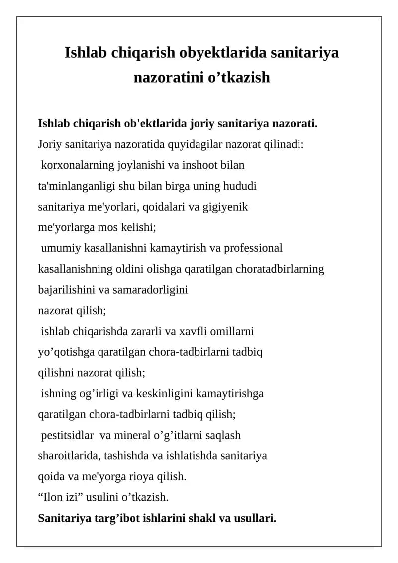 Joriy sanitariya nazorati