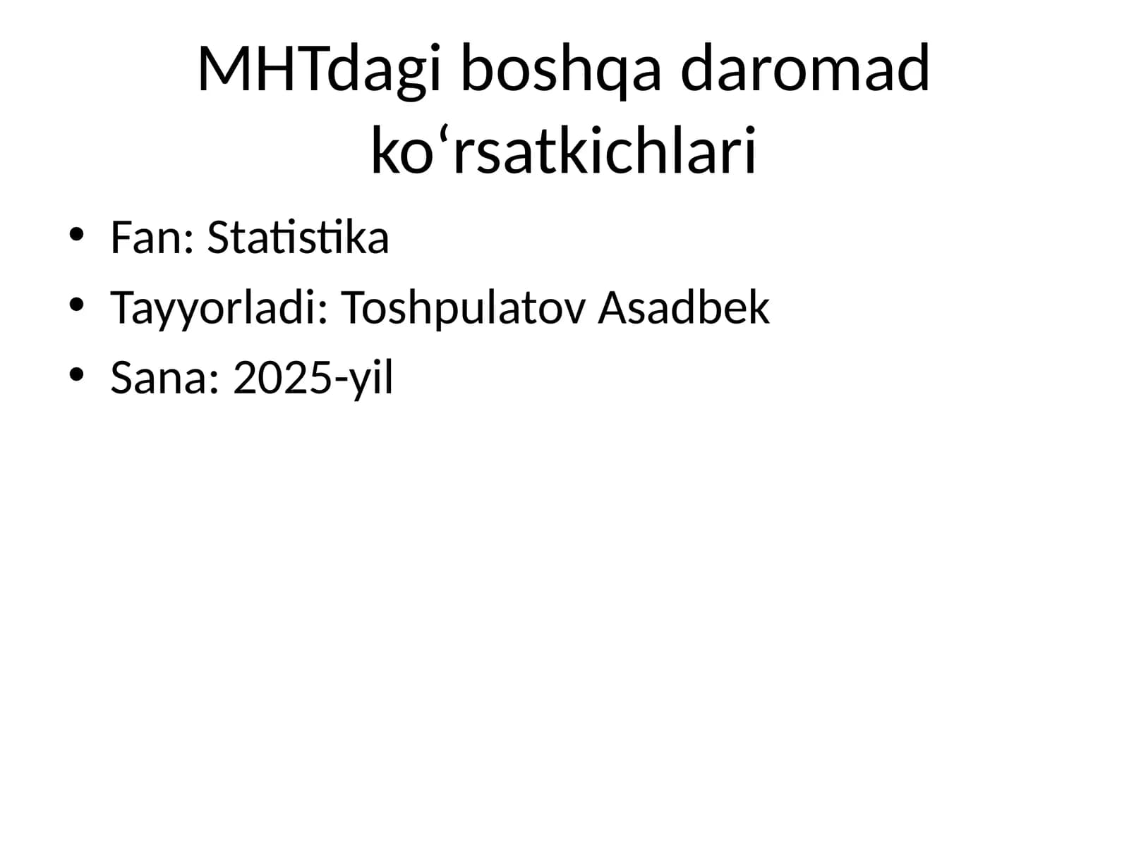 MHTdagi boshqa daromad ko‘rsatkichlari
