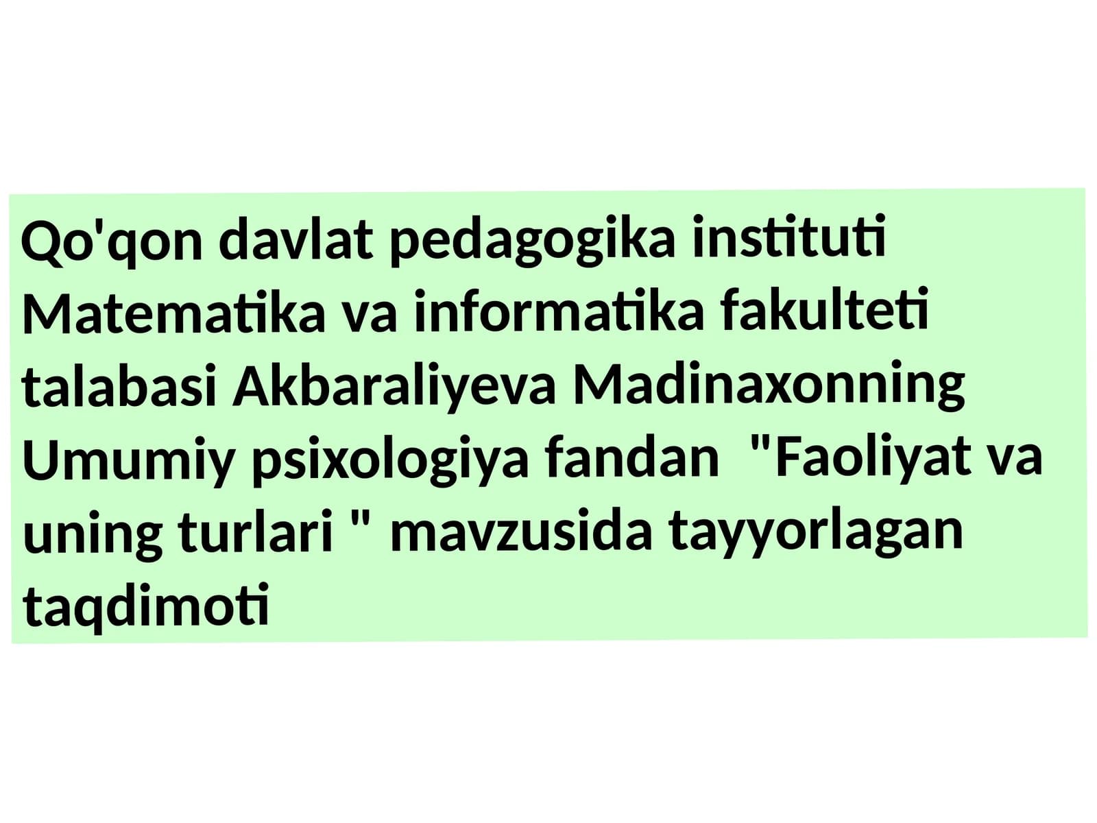 Faoliyat va uning turlari