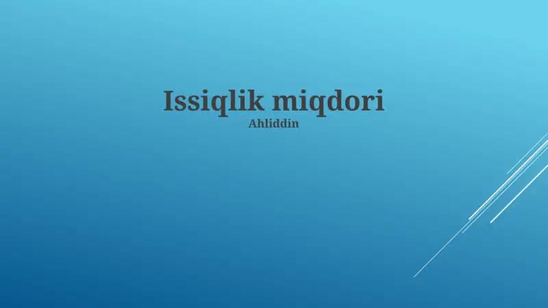 Issiqlik va Ish