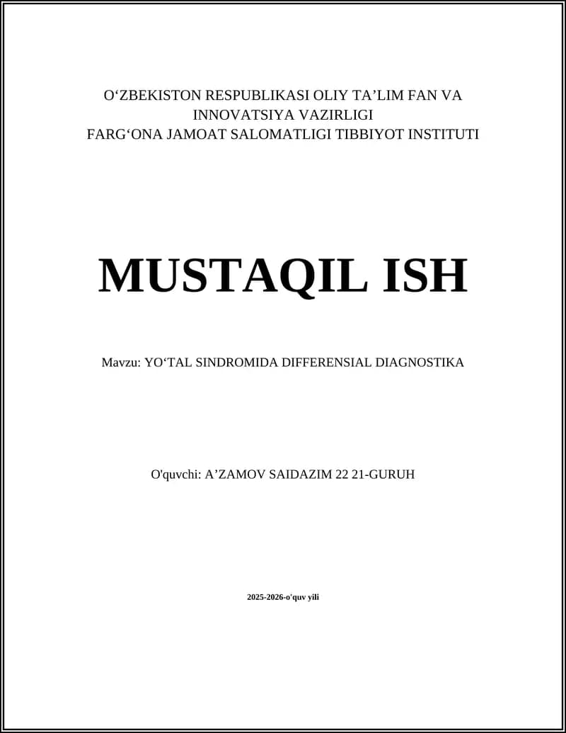 YOʻTAL SINDROMIDA DIFFERENSIAL DIAGNOSTIKA
