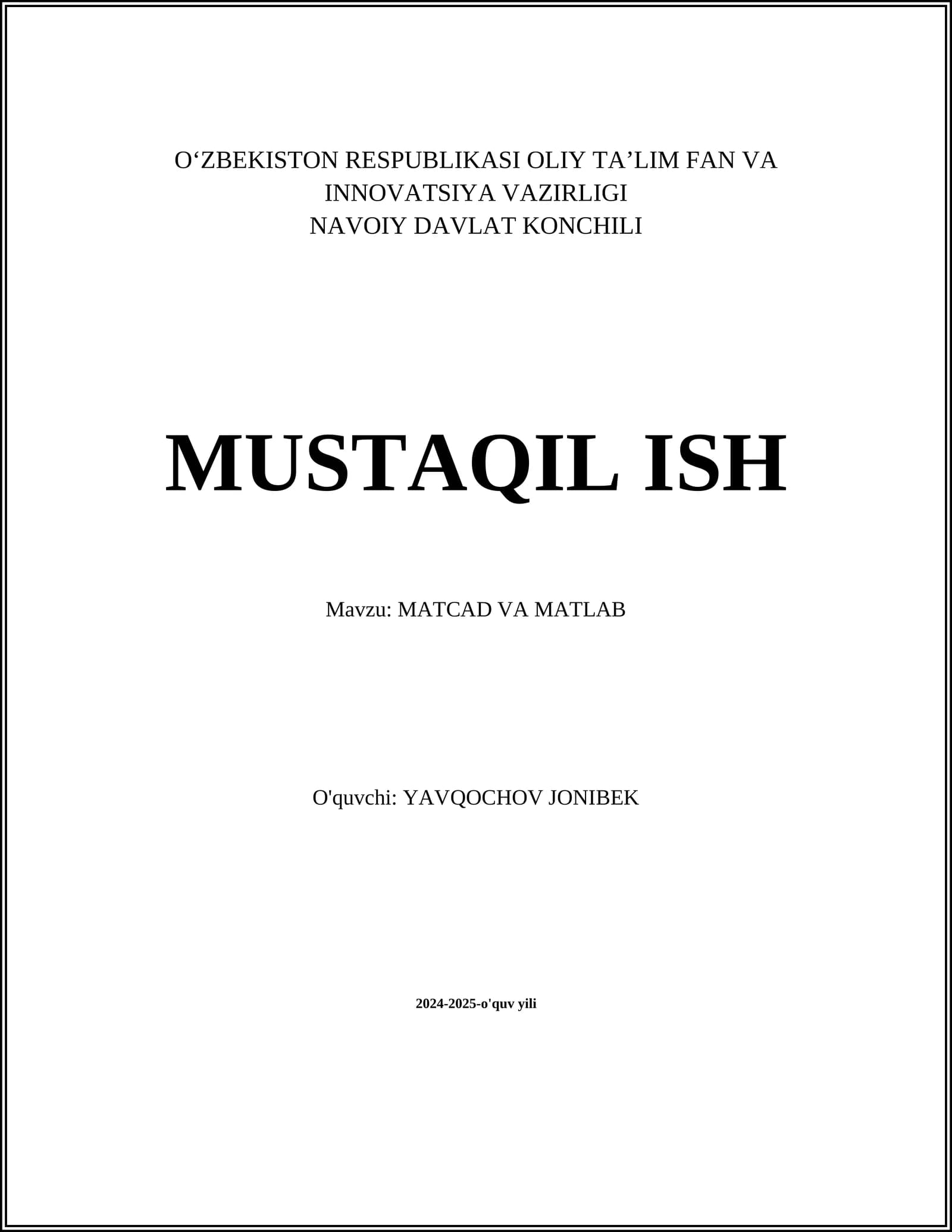 MATLAB va MathCAD asoslari