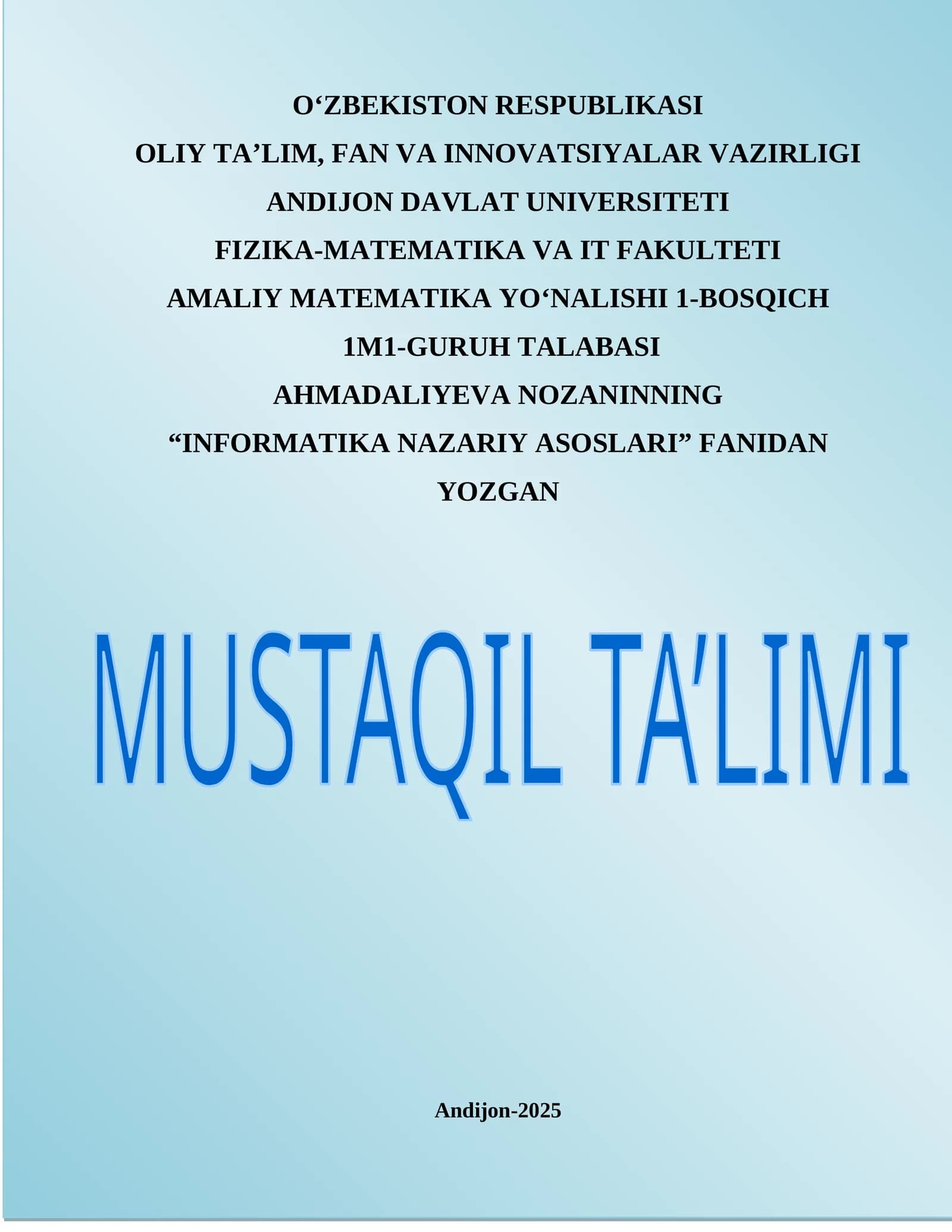 INFORMATIKA NAZARIY ASOSLARI