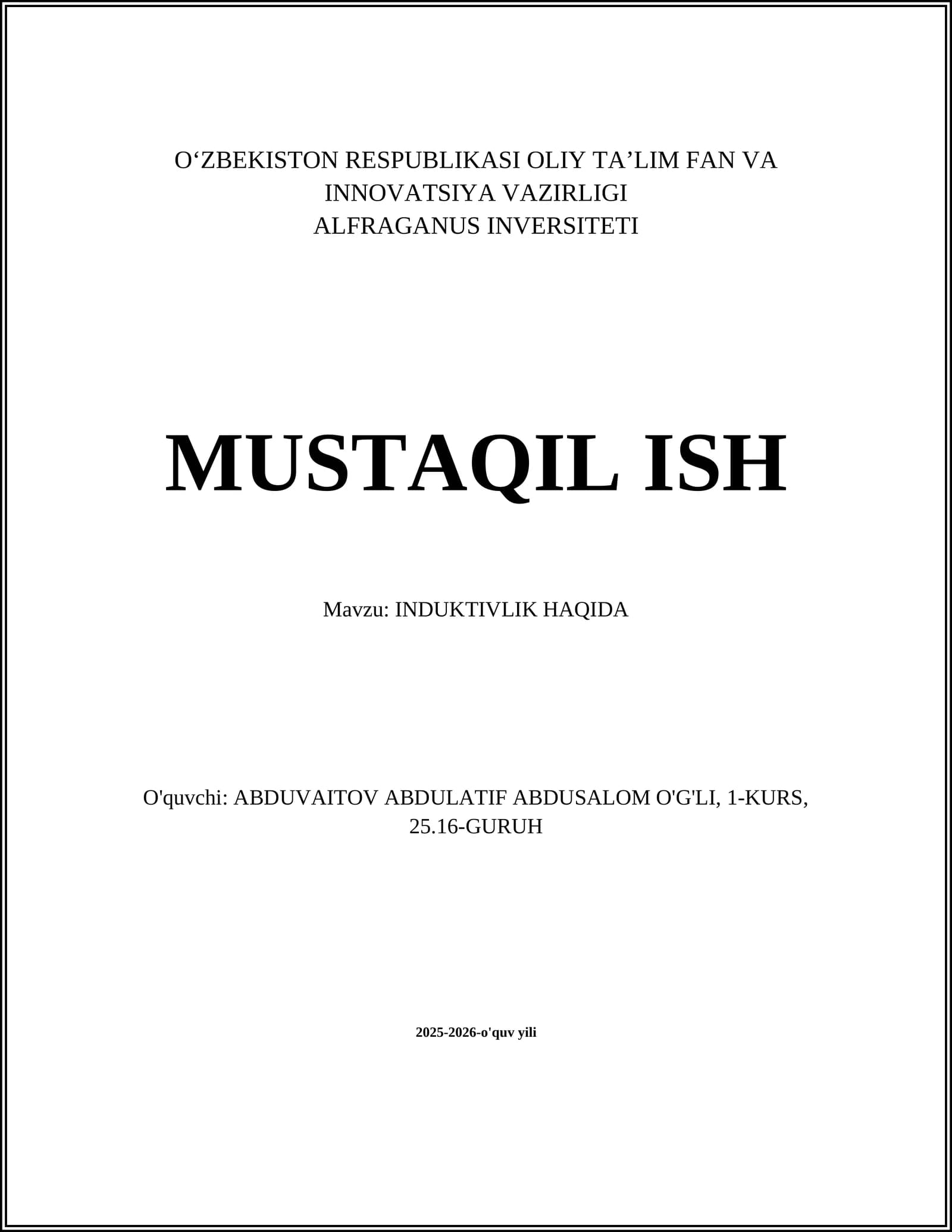 INDUKTIVLIK HAQIDA