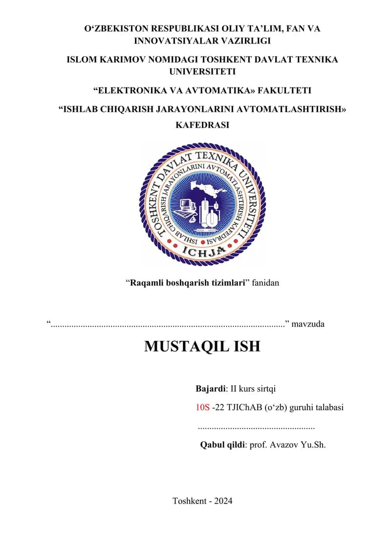 « Diskretli boshqarish tizimlari »