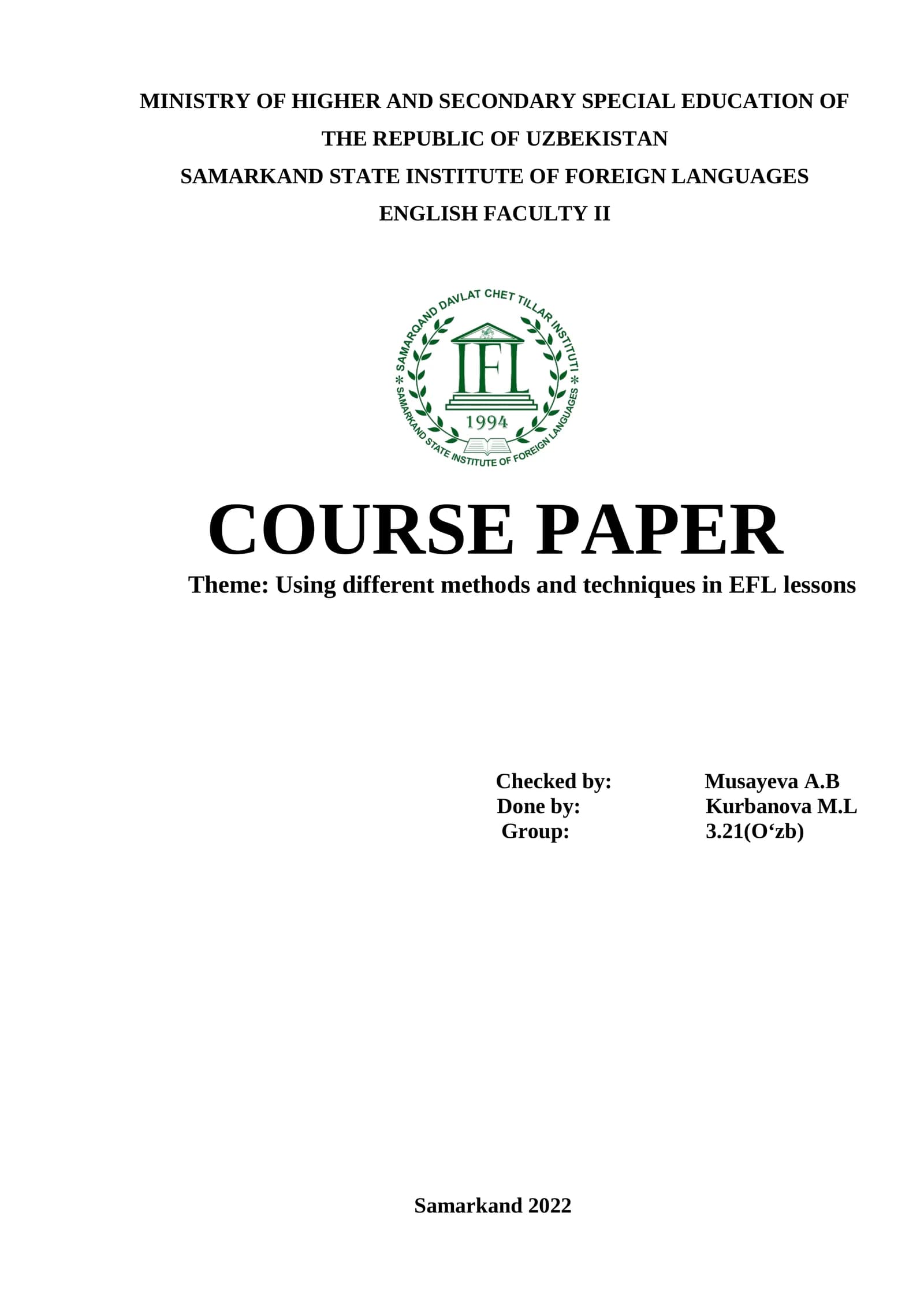 Using different methods and techniques in EFL lessons