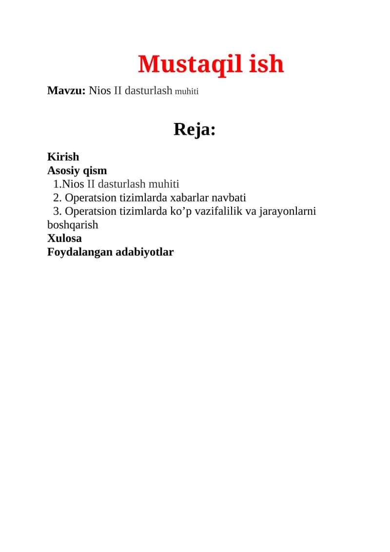 Nios II dasturlash muhiti