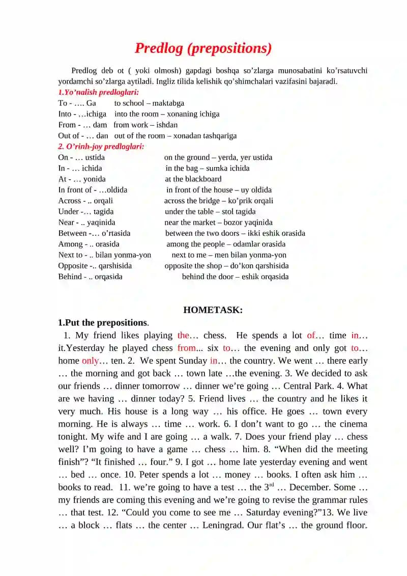 Predlog (Prepositions)