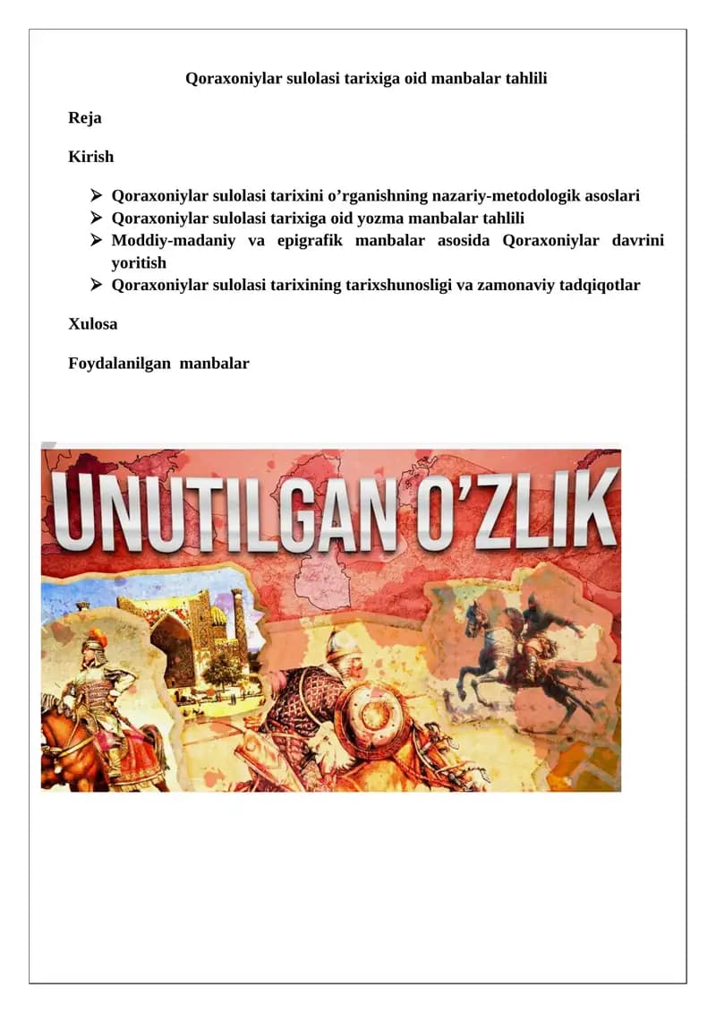 Qoraxoniylar sulolasi tarixiga oid manbalar tahlili