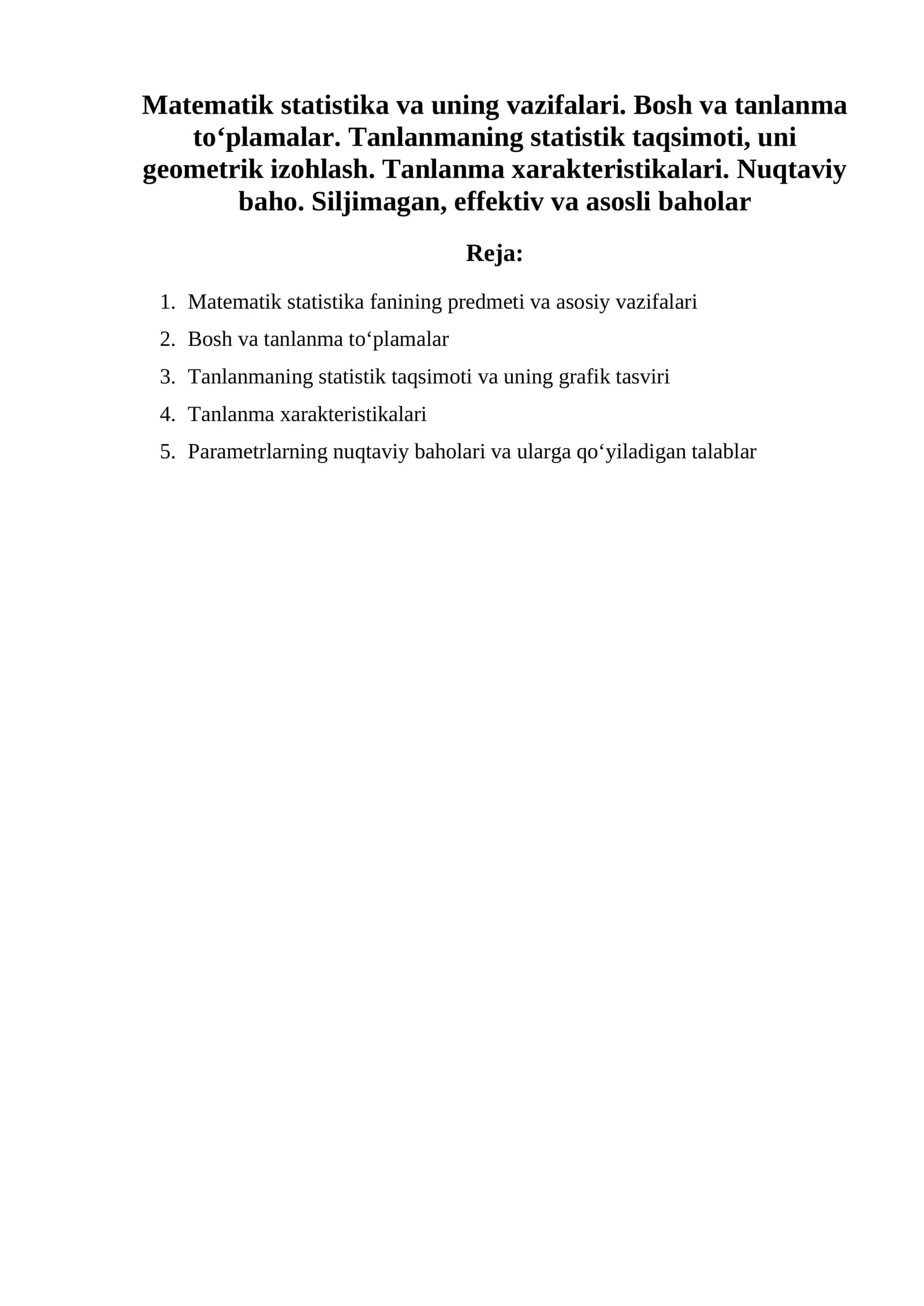 Matematik statistika va uning vazifalari