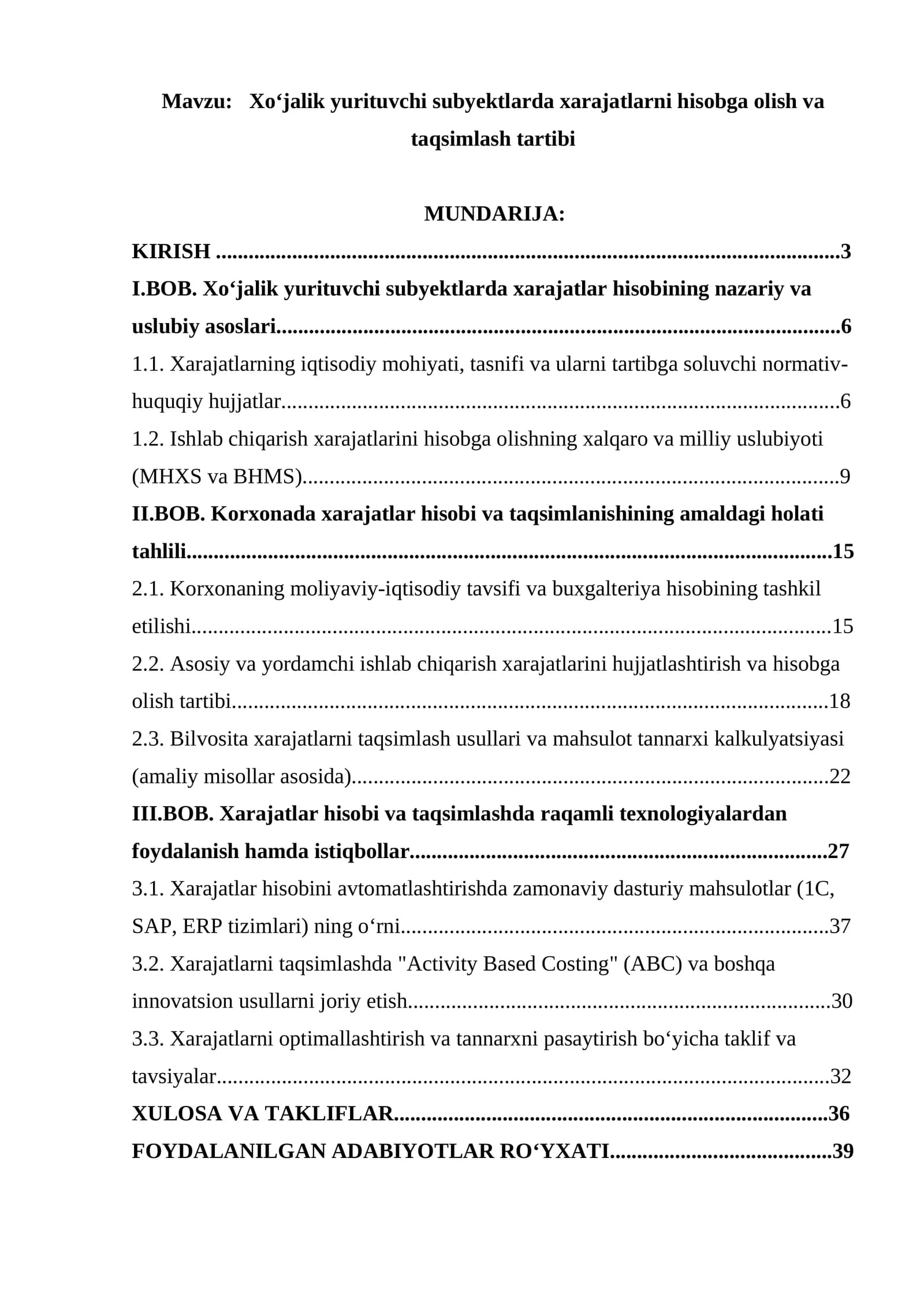 Xo‘jalik yurituvchi subyektlarda xarajatlarni hisobga olish va taqsimlash tartibi