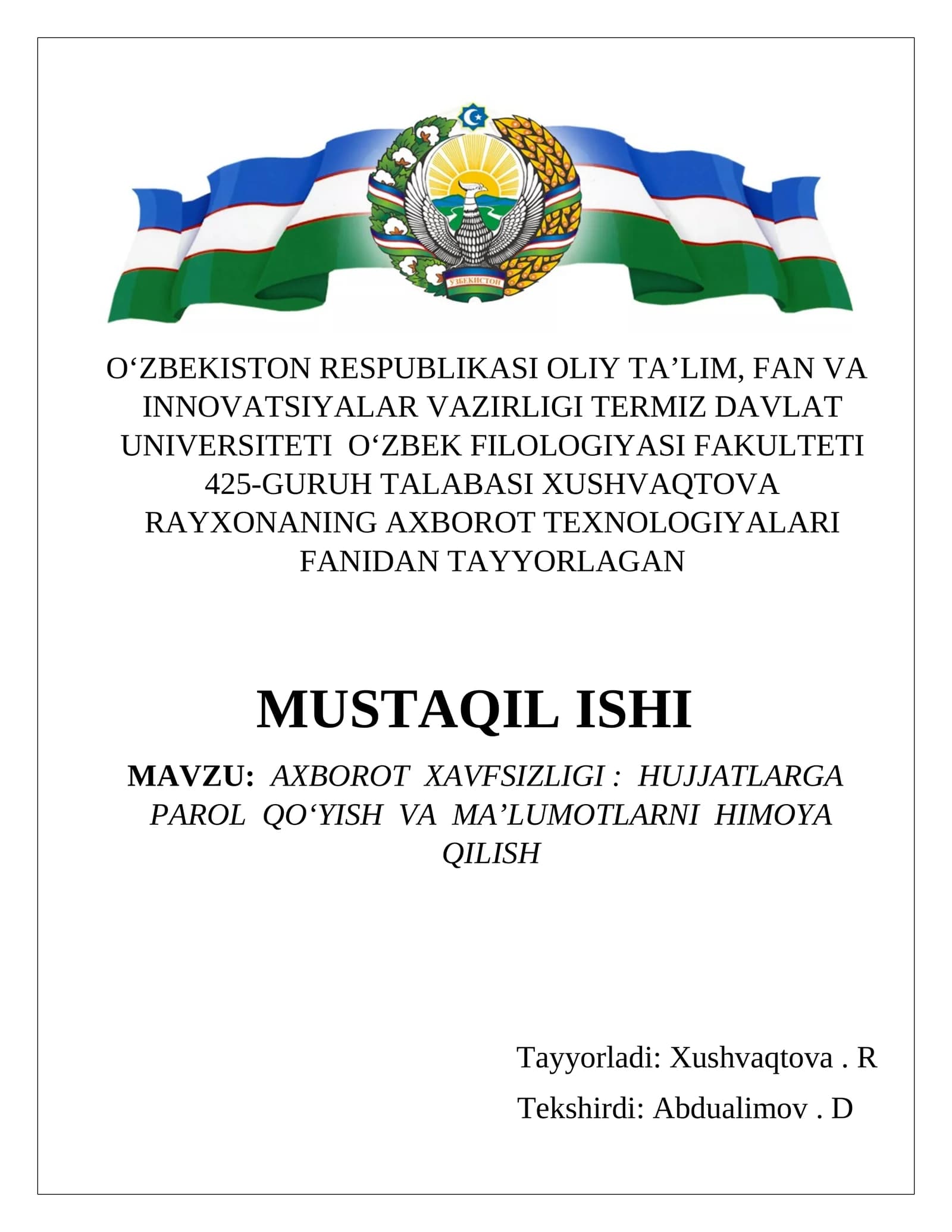 Axborot xavfsizligi (Information Security)
